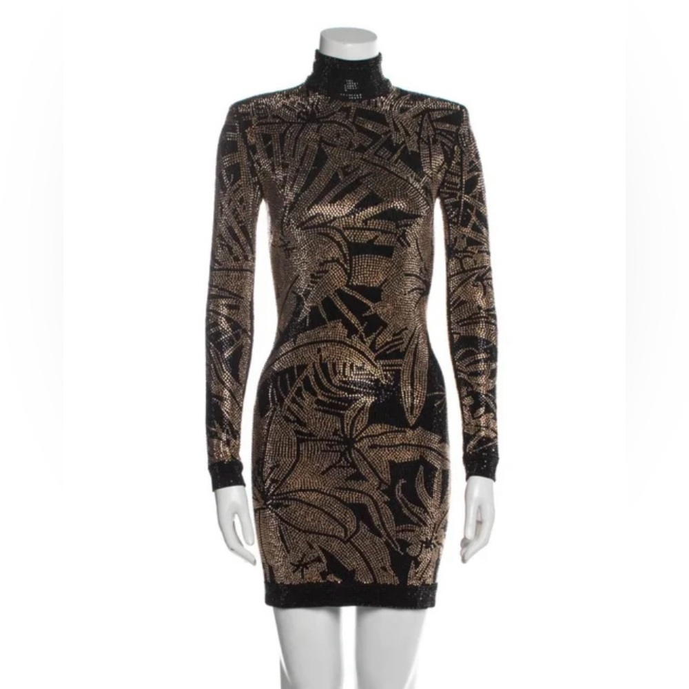 Balmain Black and Gold Long Sleeve Dress